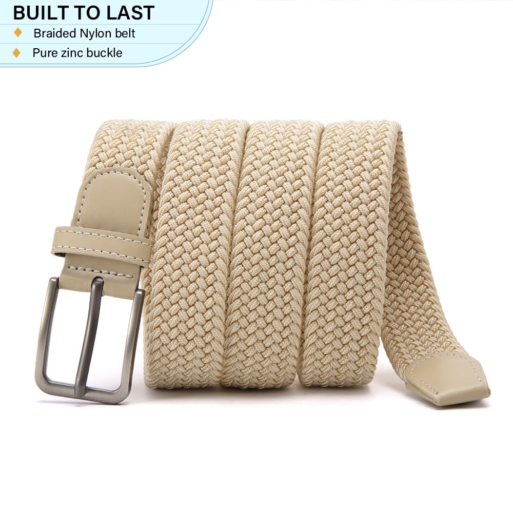 DOOPAI no-hole braided belt close-up, showcasing stretch for easy fit.