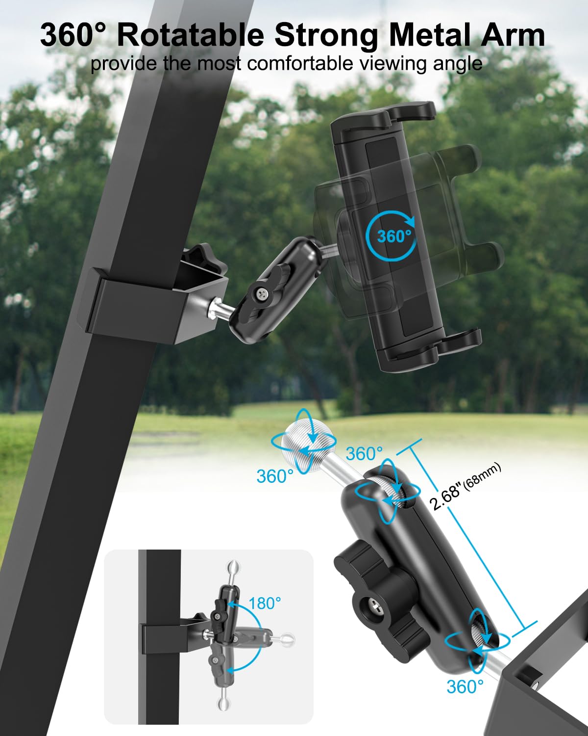 Clamp attached to a square post for stable, reliable mounting.