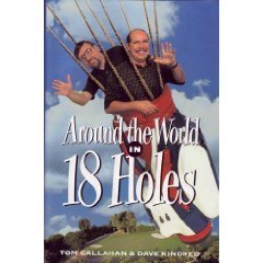 Doubleday Around the World in 18 Holes cover illustrating a globe-trotting golf memoir for travel and sports fans