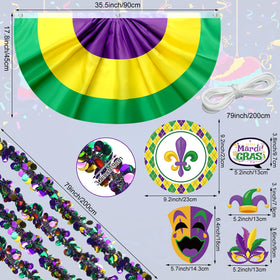 DoubleFill Mardi Gras tinsel garland adds sparkling color along the cart.