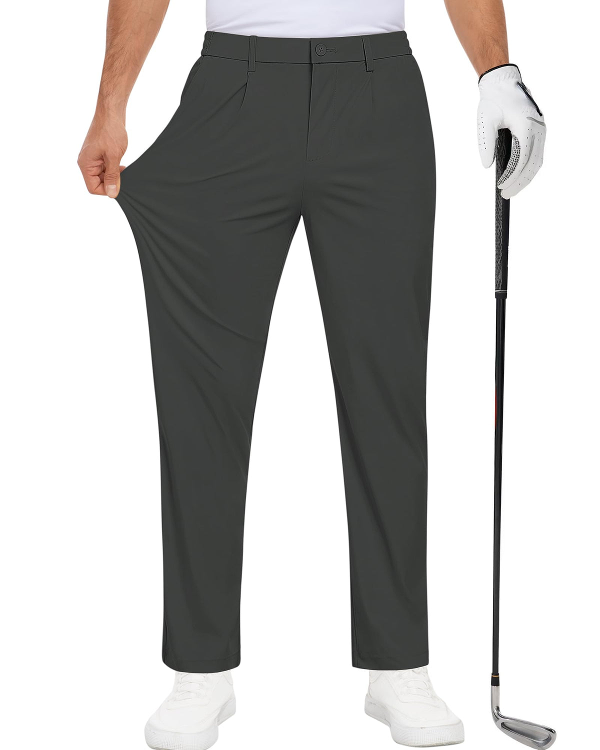 DOWMQ pants highlighting the 5-pocket design for secure storage on the course.