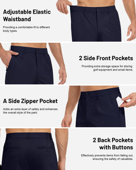 DOWMQ golf pants with UPF 50+ protection for sunny days outdoors.
