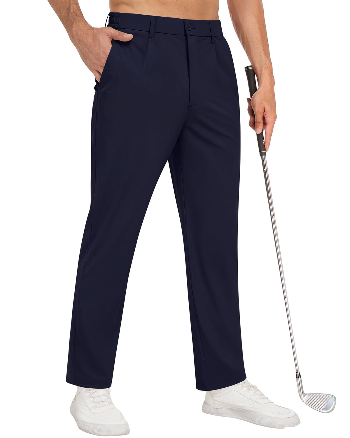 DOWMQ men's golf pants with a drawstring waist for adjustable comfort on the course.