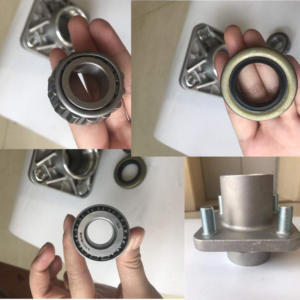 Aluminum front hub with bearing cups installed for quick replacement.