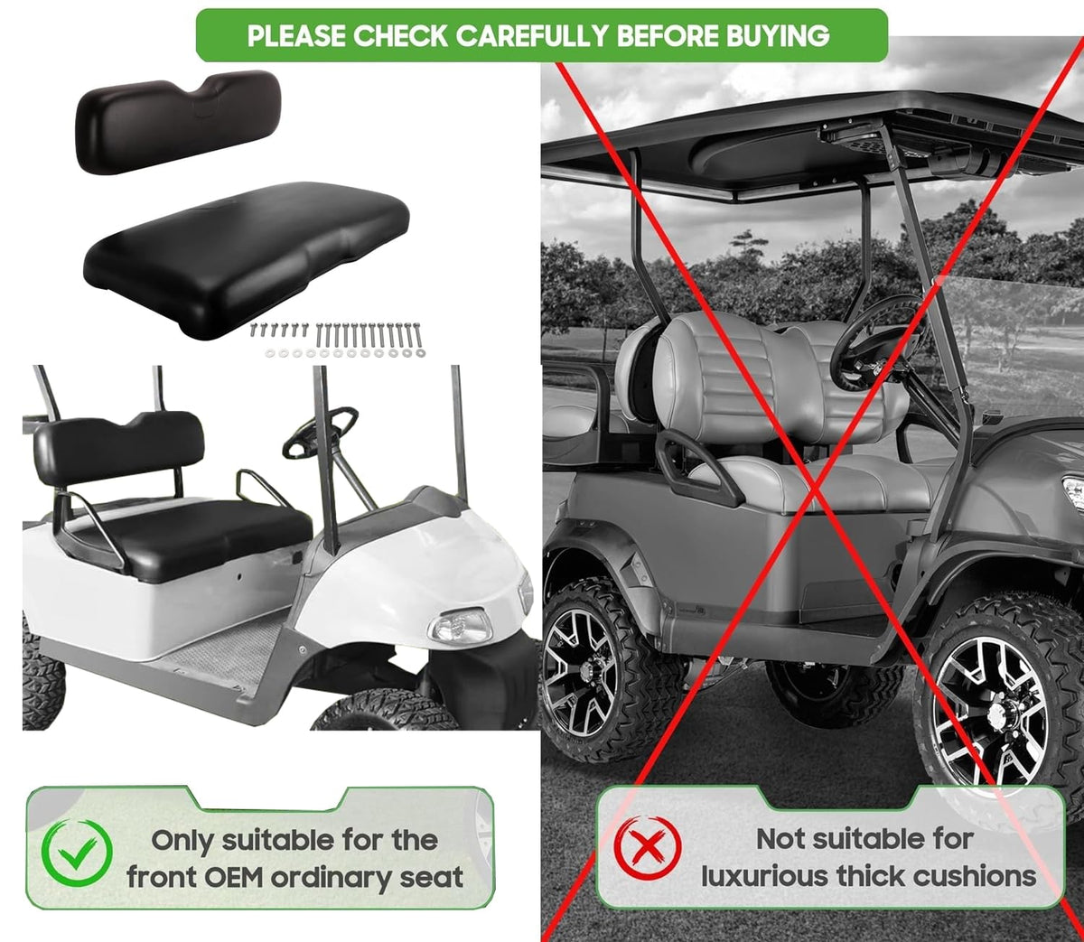Dr.Acces EZGO RXV front-seat cushions install without drilling