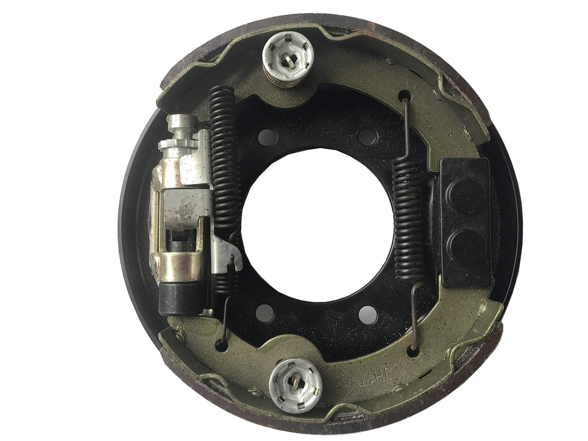 Dr.Acces brake assembly backing plate close-up emphasizing durable construction.