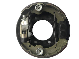 Dr.Acces brake assembly backing plate close-up emphasizing durable construction.