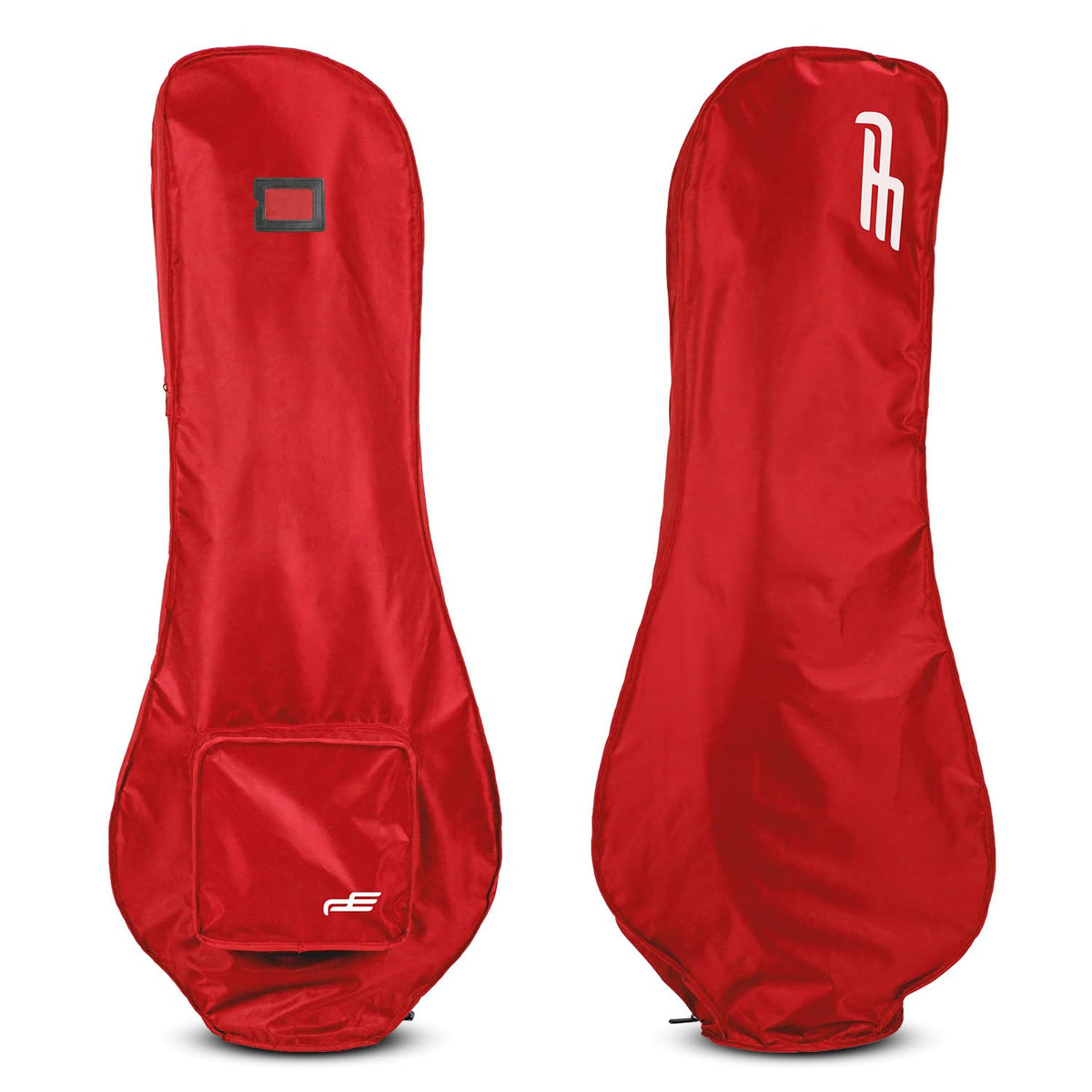 Dr.Acces golf bag rain cover in red shielding a bag from rain.