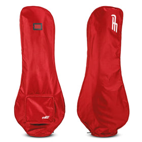 Dr.Acces golf bag rain cover in red shielding a bag from rain.