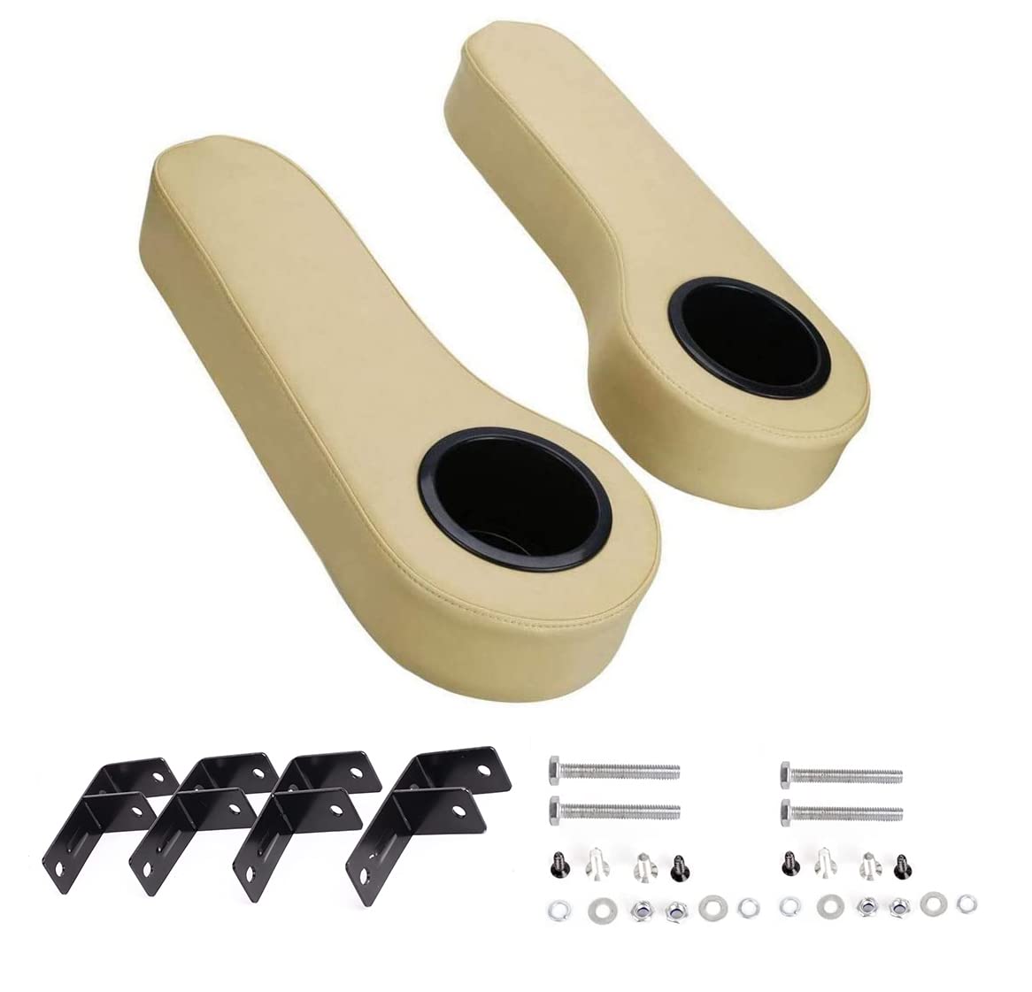 Dr.Acces rear seat arm rests on golf cart in beige for added comfort.