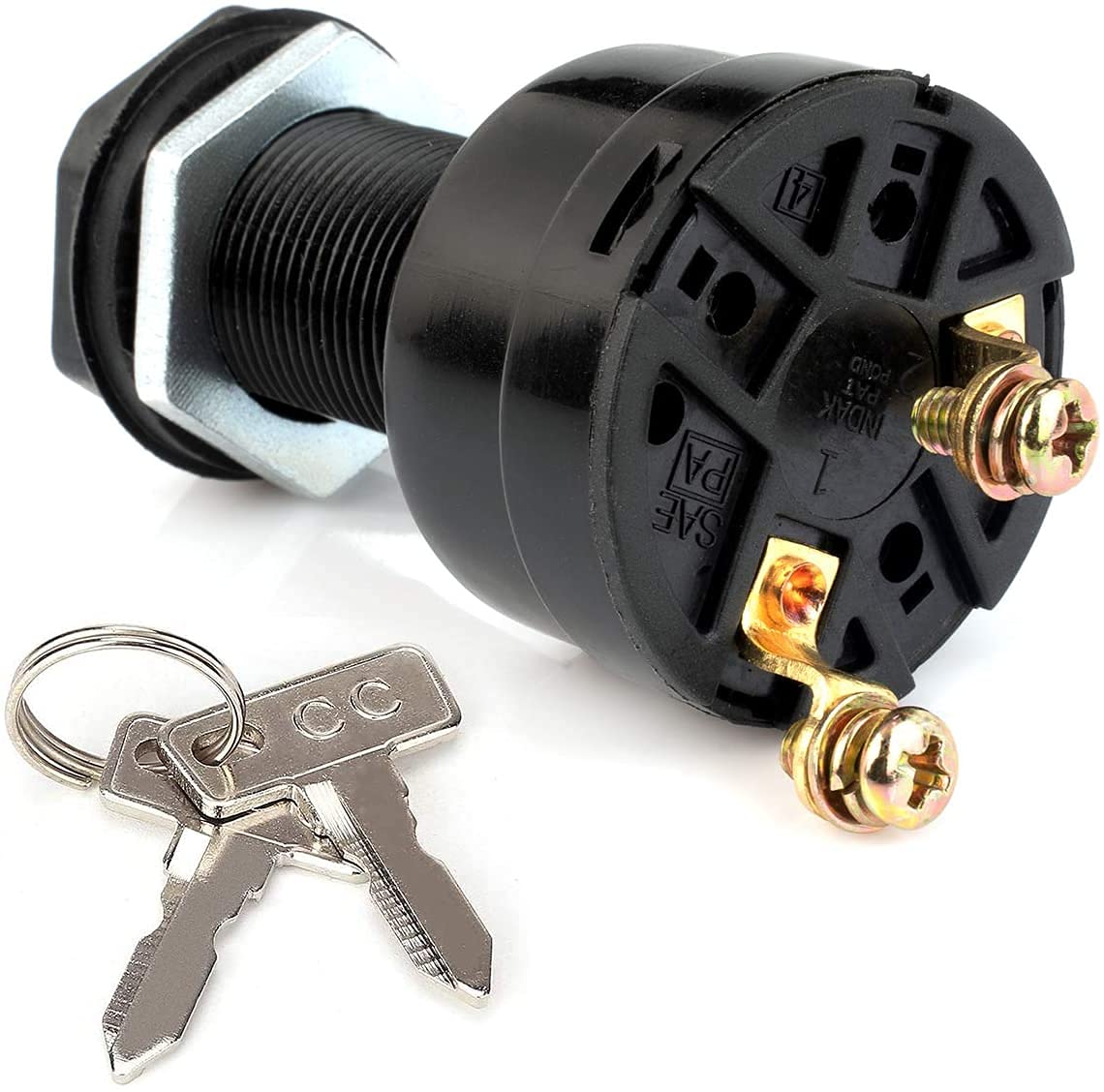 Close-up of Dr.Acces ignition switch showing two-terminal design for wiring