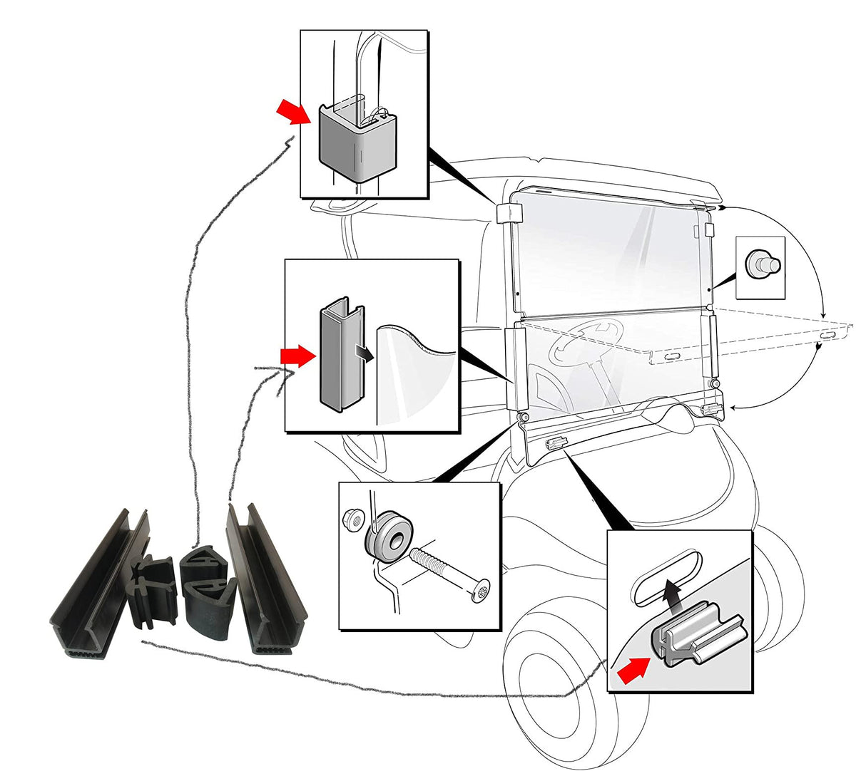 Dr.Acces EZGO RXV windshield set pack for replacement