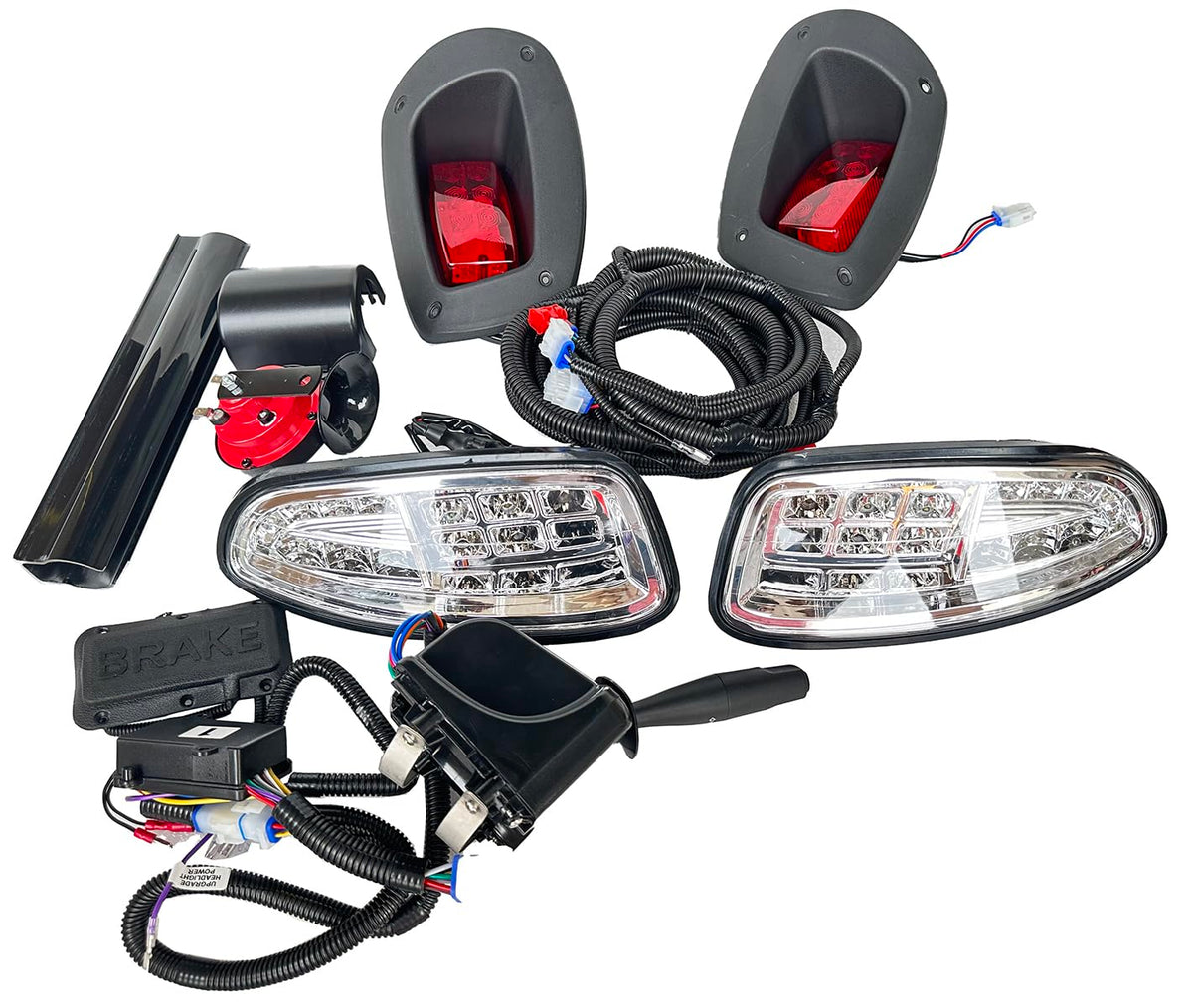 Dr.Acces EZGO RXV front headlights with LED turn signals for enhanced night visibility.