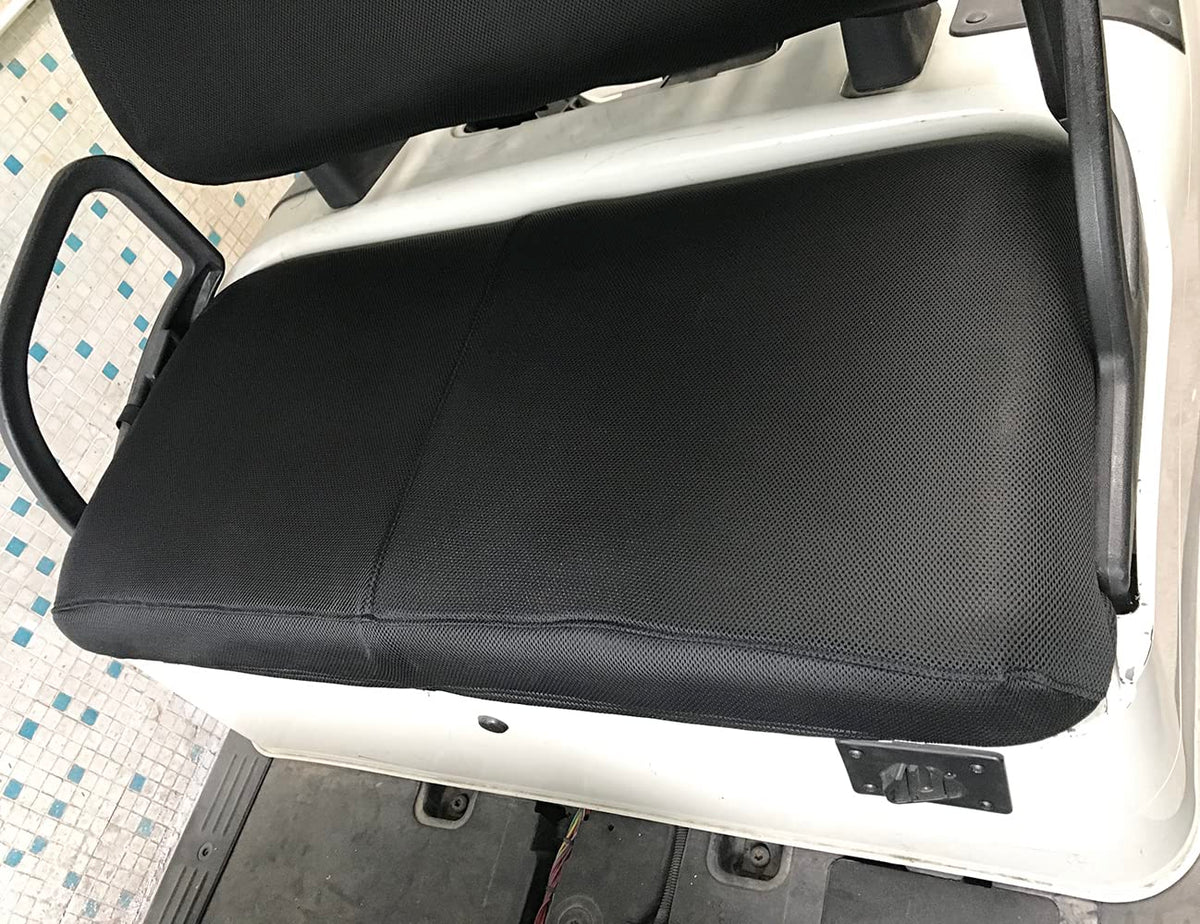 Dr.Acces golf cart seat cover in black on a Club Car DS enhances cooling and style.