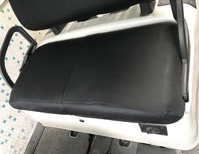 Dr.Acces golf cart seat cover in black on a Club Car DS enhances cooling and style.