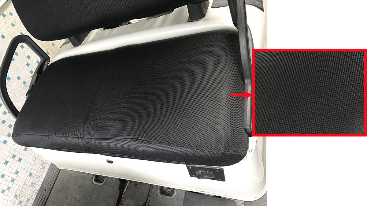 Dr.Acces golf cart seat cover front view shows snug fit on a two-seater bench.