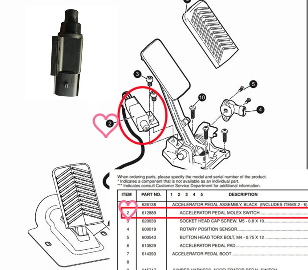 EZGO RXV pedal assembly with Dr.Acces accelerator switch ready for install