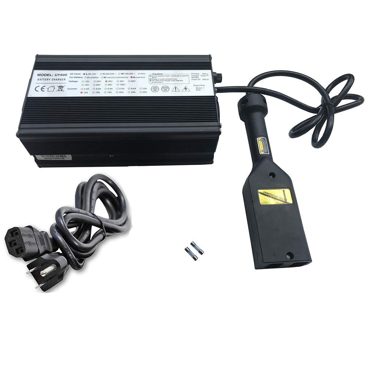 Dr.Acces 36V 12A golf cart charger front view showing EZGO TXT Medalist compatibility