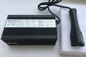 Dr.Acces 48V 10A charger; compact design fits neatly in a garage or cart area.