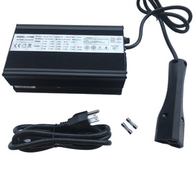 Dr.Acces 48V 10A charger front view; compact and easy to mount for EZ-GO RXV.