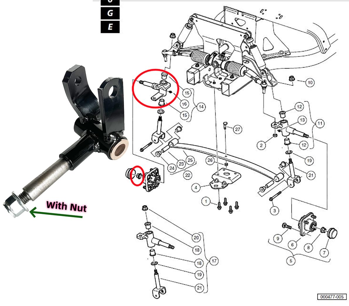 OEM replacement spindle supports consistent ride quality for Club Car Precedent