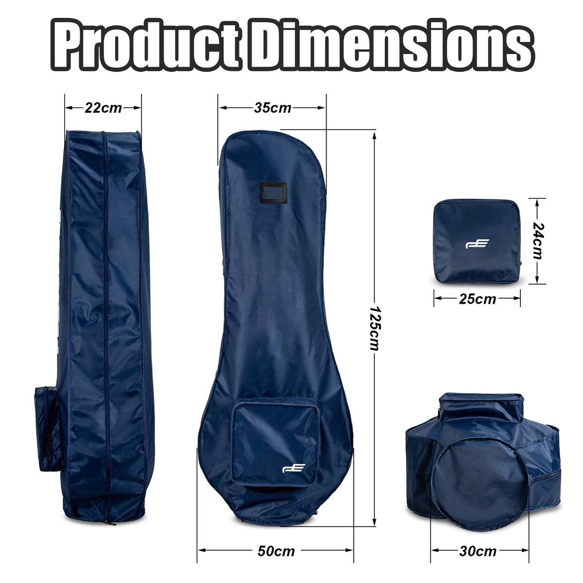Dr.Acces navy cover closeup shows 300D waterproof fabric repelling moisture.