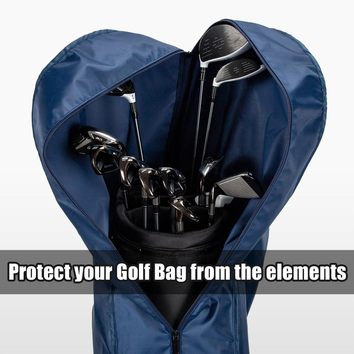On a golf cart, Dr.Acces cover shields a bag from rain and dust.