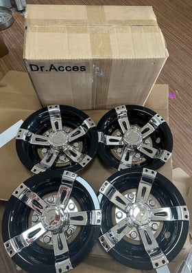 Example of Dr.Acces 8-inch wheel cover on golf cart wheel