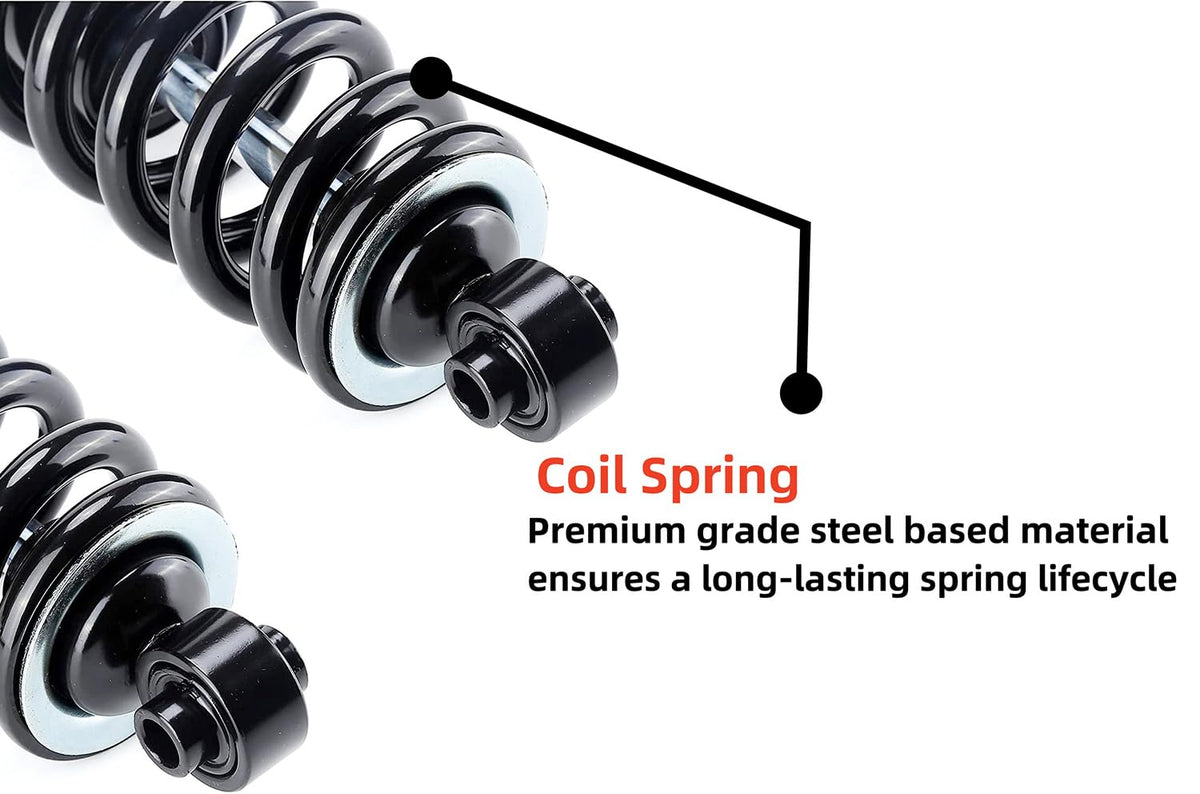 Dr.Acces hydraulic rear shock close-up reduces vibration for a smoother ride.