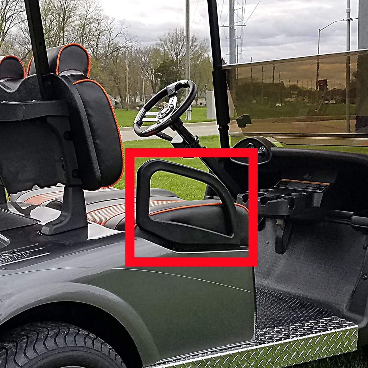 Dr.Acces right-side arm rest in use on EZGO RXV.