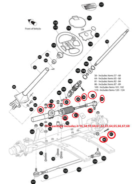 Dr.Acces steering gear box BOM diagram displays the complete rack and pinion unit.