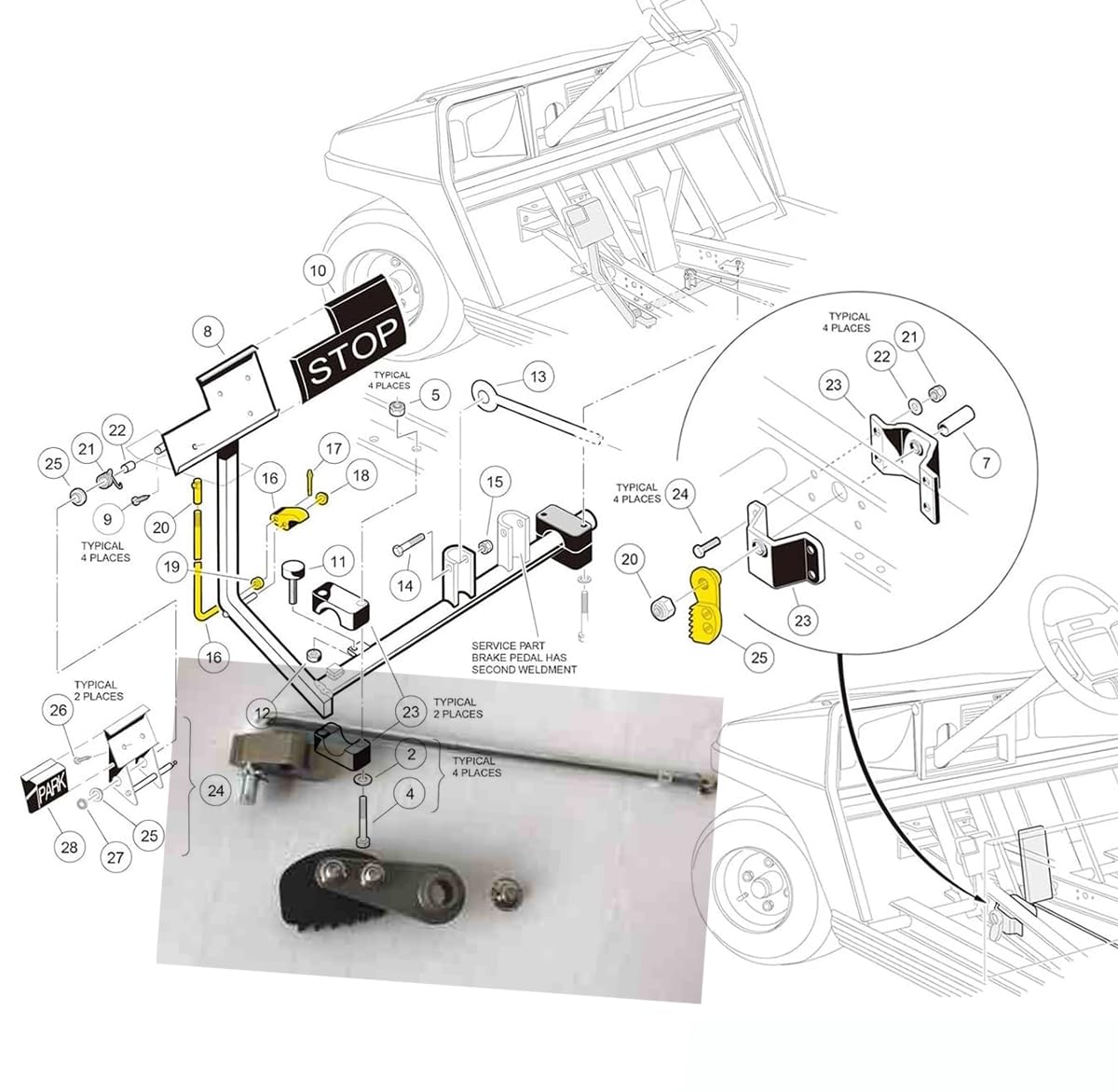 Dr.Acces park brake rod and pawl kit components ready for direct-fit replacement.