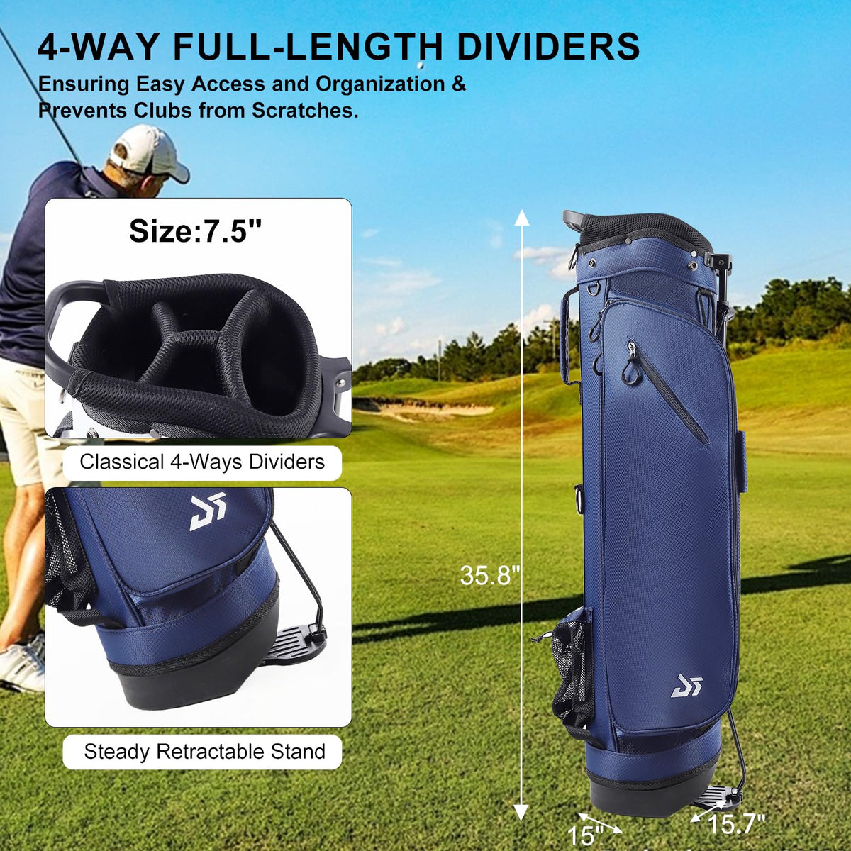 Dragon Tiger Golf bag side pocket navy shows accessible storage for essentials