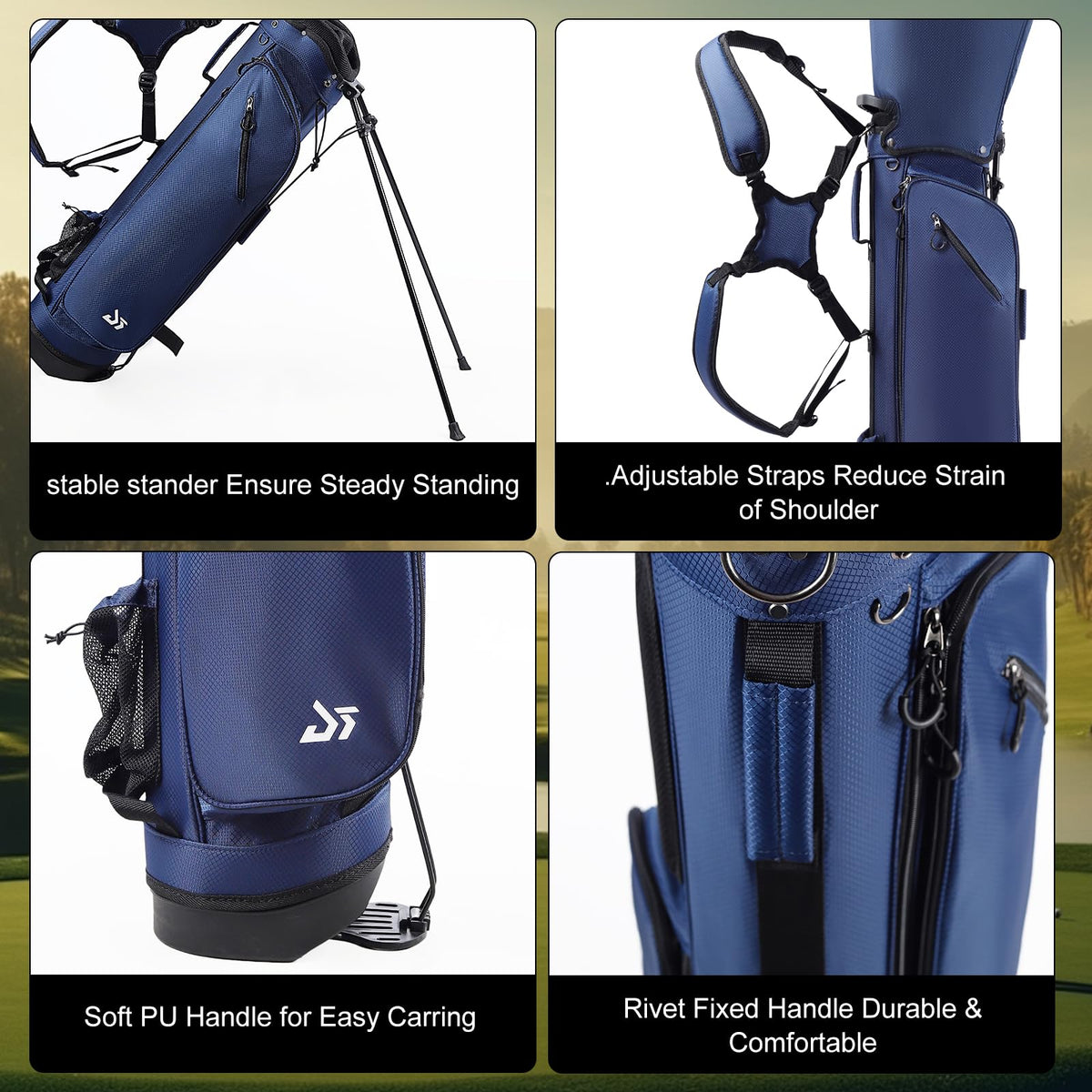 Dragon Tiger Golf bag stand deployed navy highlights easy setup on the course
