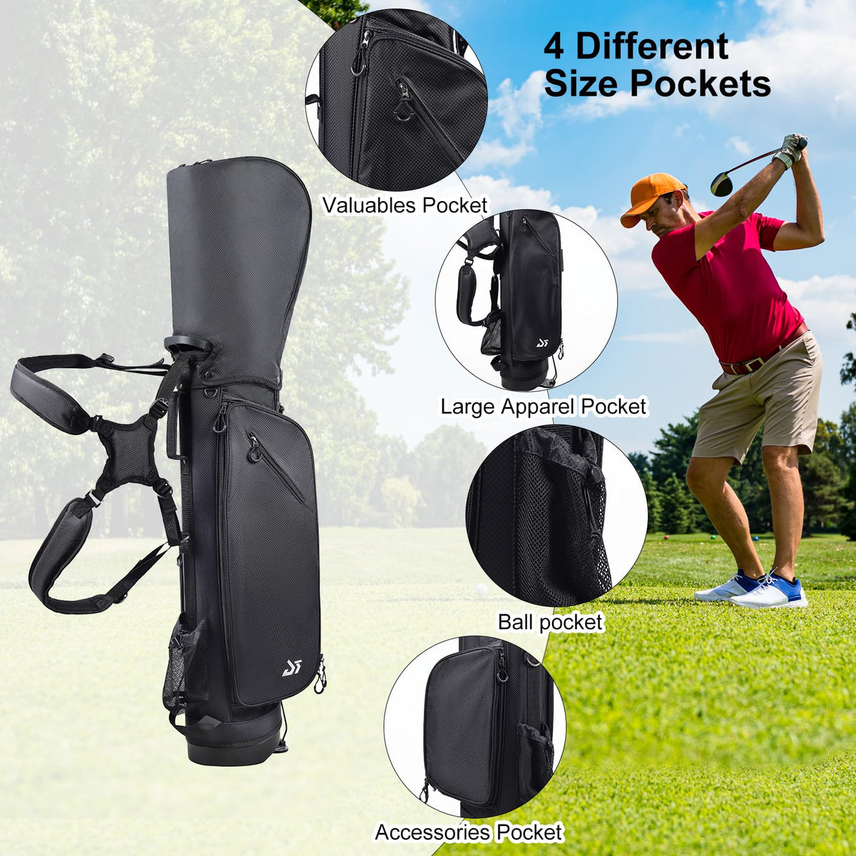 Dragon Tiger golf bag spacious pockets and mesh sleeve organize extras on the course