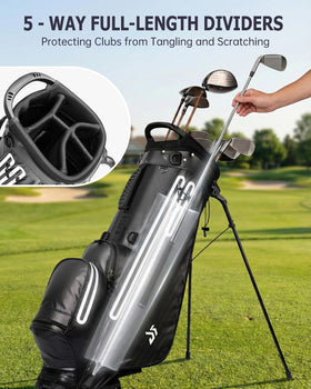 Dragon Tiger waterproof golf stand bag 6-pocket layout keeps apparel, valuables, and tools organized.