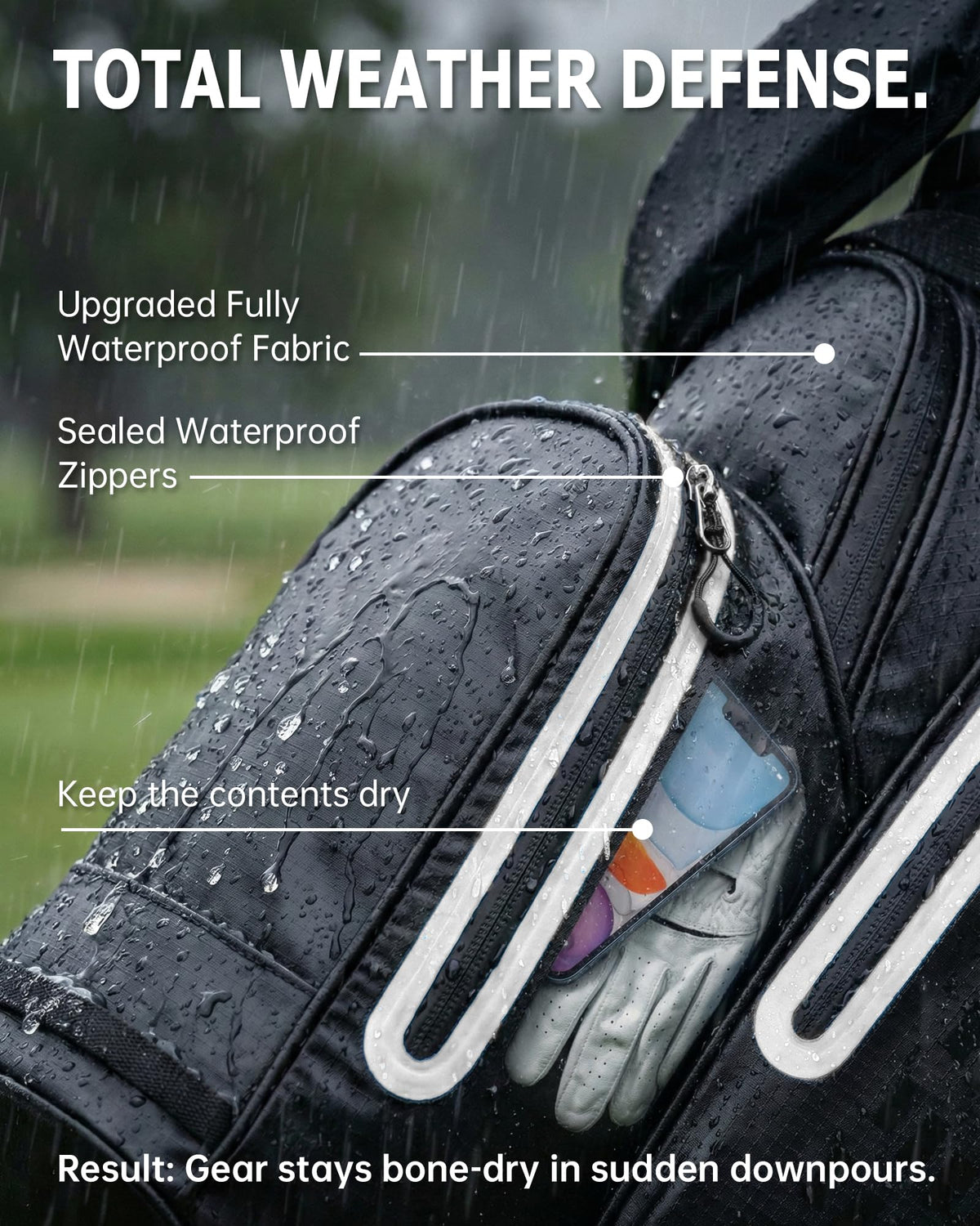 Dragon Tiger waterproof golf stand bag top divider demonstrates smooth 5-way club separation.