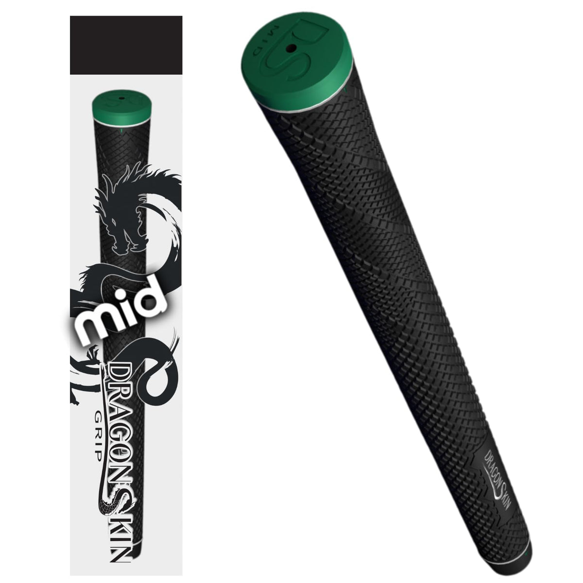 Dragon Skin Grip MID with round green-cap demonstrates stable grip for smooth swings.