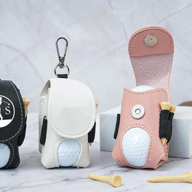Drawelry pink leather golf bag side pocket highlighting tee slots for quick access.