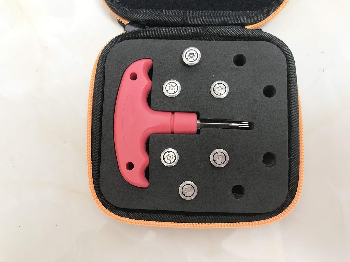 Dree 6x golf weights case for easy on-course customization.