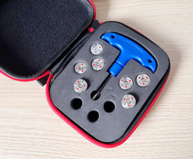 Dree 7pc golf weight screws with case and tool for customizable tuning.