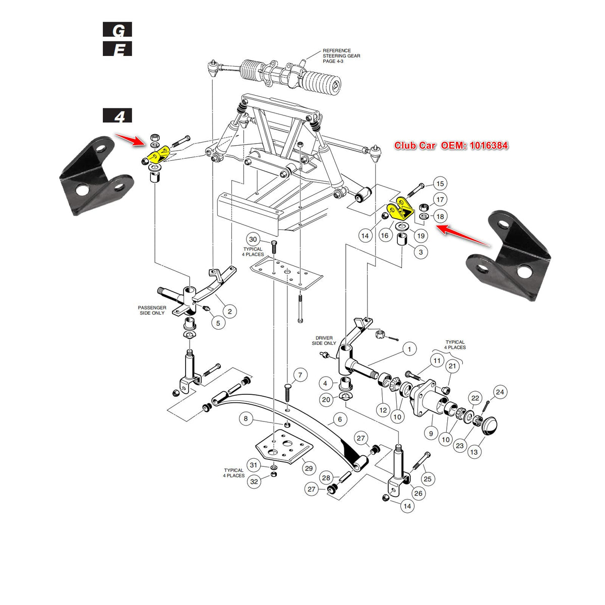 OEM 1016384 reference for Club Car DS Delta Upper Clevis.