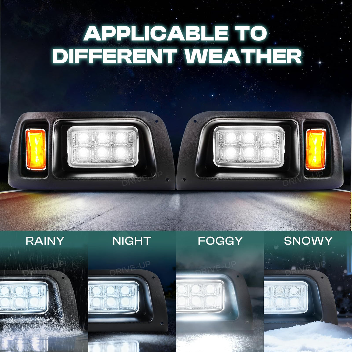 Drive Up 12V headlight setup suitable for 12V golf carts.