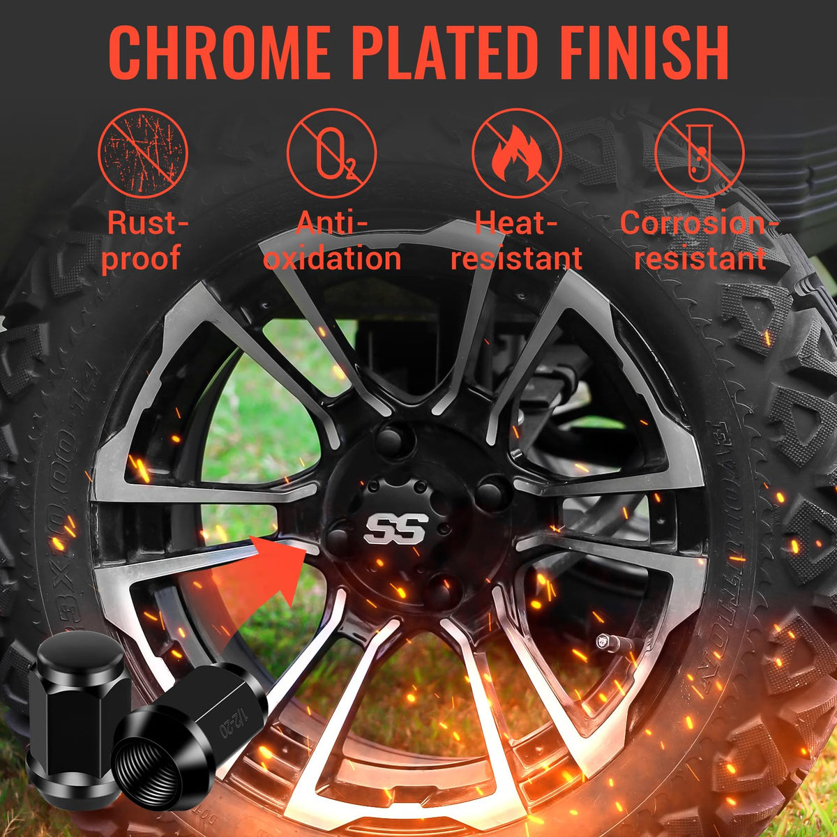 16-piece chrome lug nuts package showing complete wheel coverage