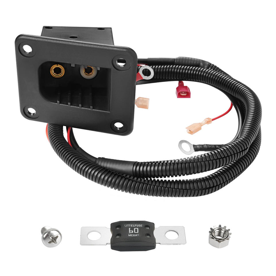 Drive Up 36V Powerwise charger receptacle closeup for EZGO cart showing secure charging connection.