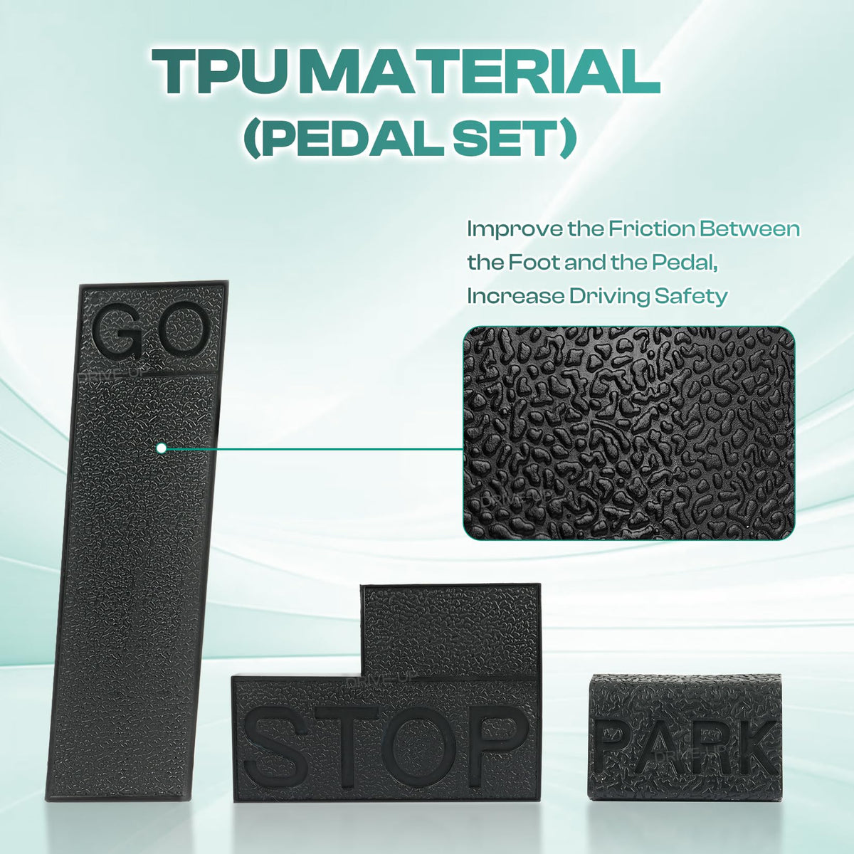 Drive Up accelerator pedal pad DS enhances foot grip and driving feel.