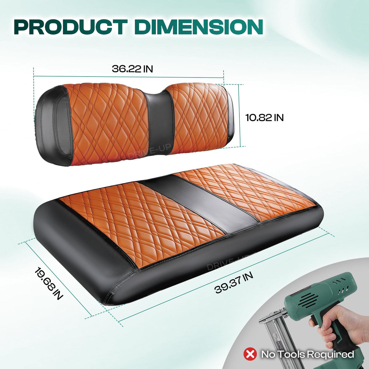 Drive Up includes seat cushion and backrest covers for EZGO TXT.