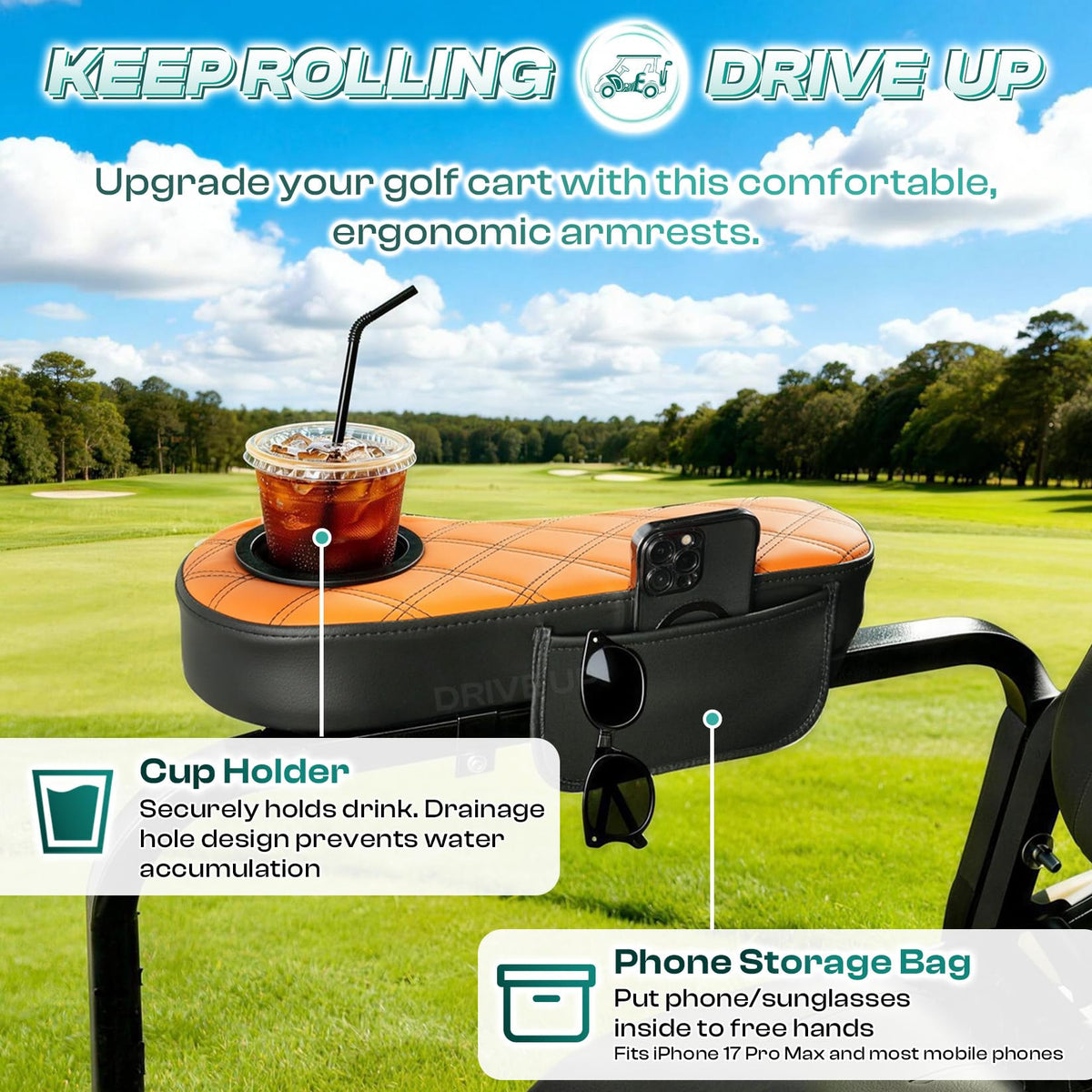 DRIVE UP 1 in square tube armrest fits without drilling for easy setup