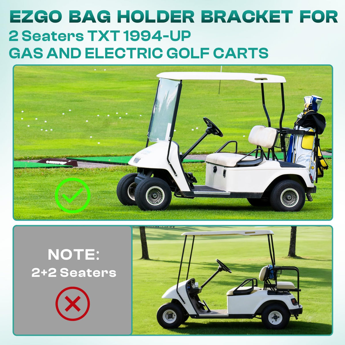 Drive Up bracket installed on EZGO TXT cart for quick bag access