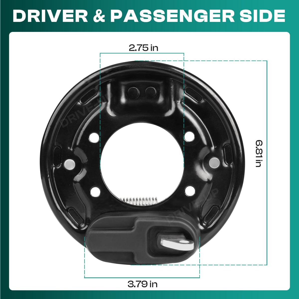 Brake shoes with retainers and dust cover from the Drive Up replacement kit.